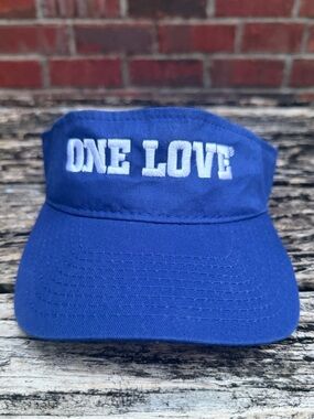 Raising Canes Chicken Finger Restaurant Blue 'ONE LOVE' Adjustable Visor Hat P1